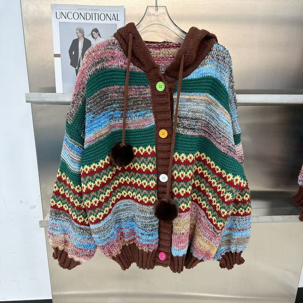 Striped Hoodie Knit Cardigan – Cozy Casual Style