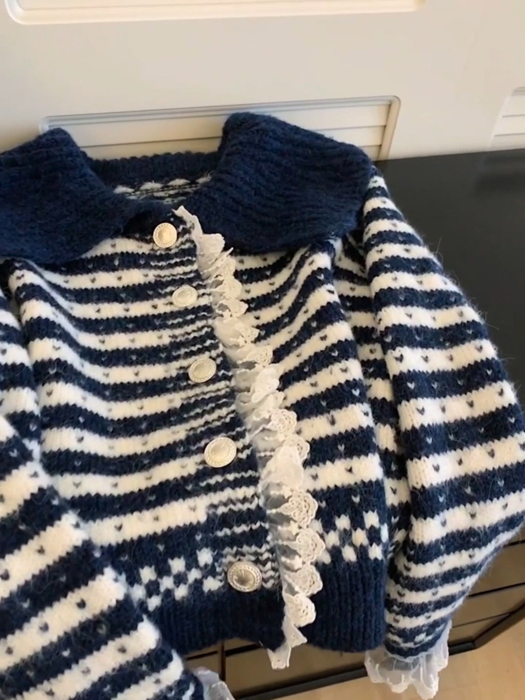 Petite Lace-Trim Striped Knit Cardigan – Chic Fit