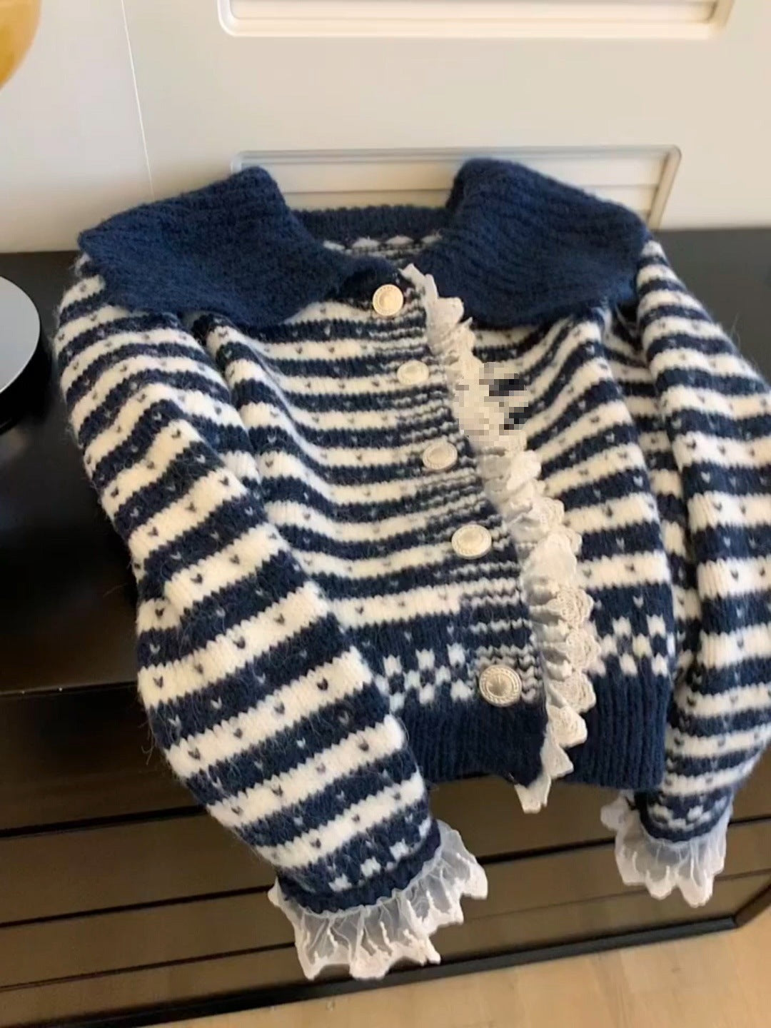 Petite Lace-Trim Striped Knit Cardigan – Chic Fit