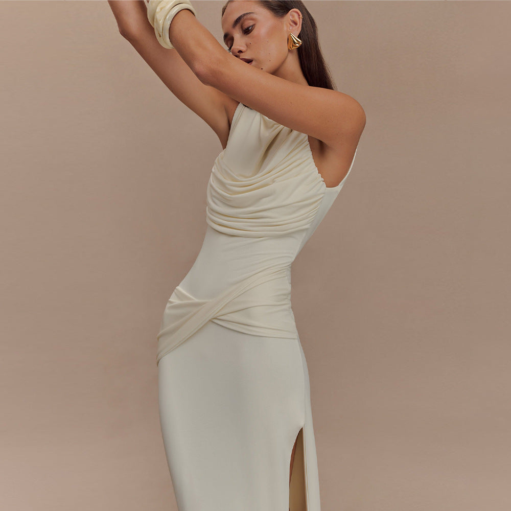 Ivory Open-Back Boat Neck Maxi Dress