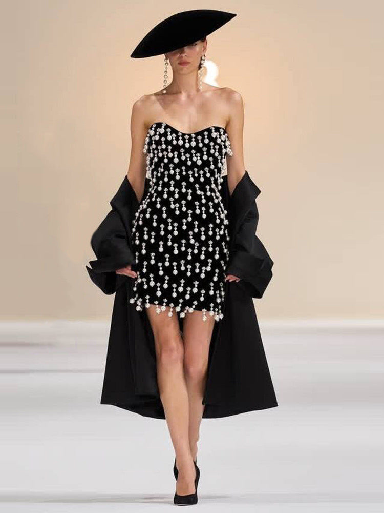 Beaded Rhinestone Strapless Mini Dress