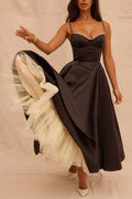 Black Satin Corset Midi Dress