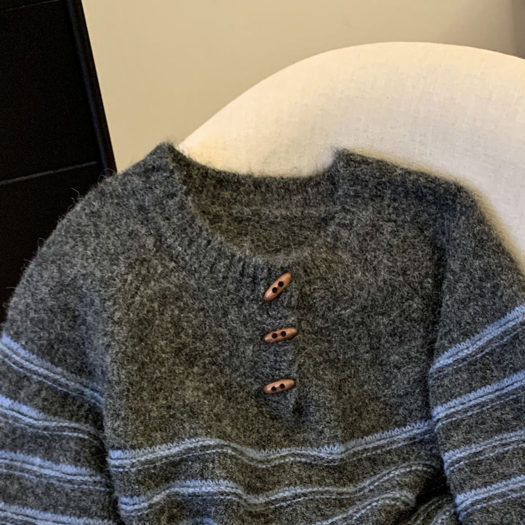 Buckled Up Striped Pullover Sweater – Retro Cozy Style