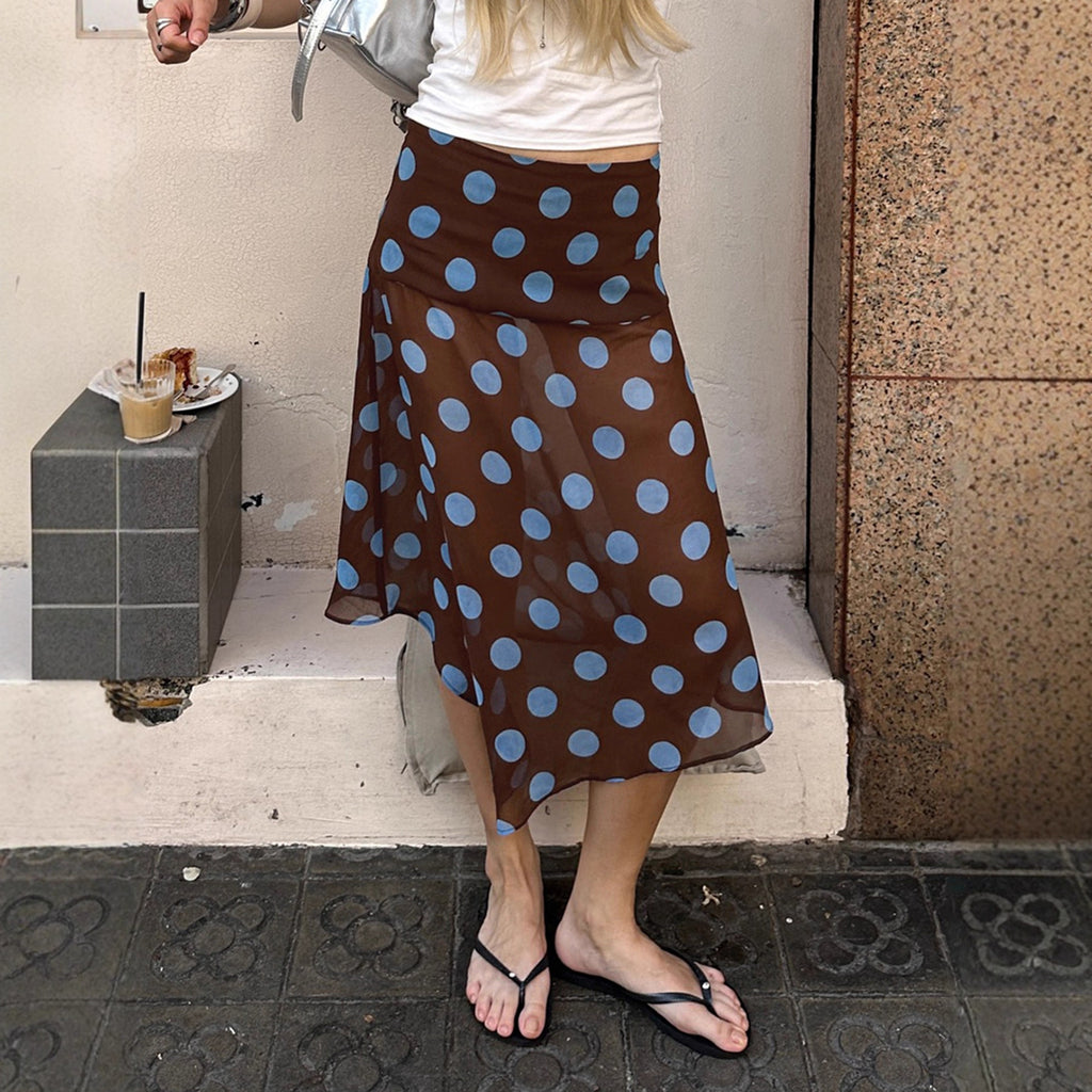 Dot Chiffon Ruffle Midi Skirt