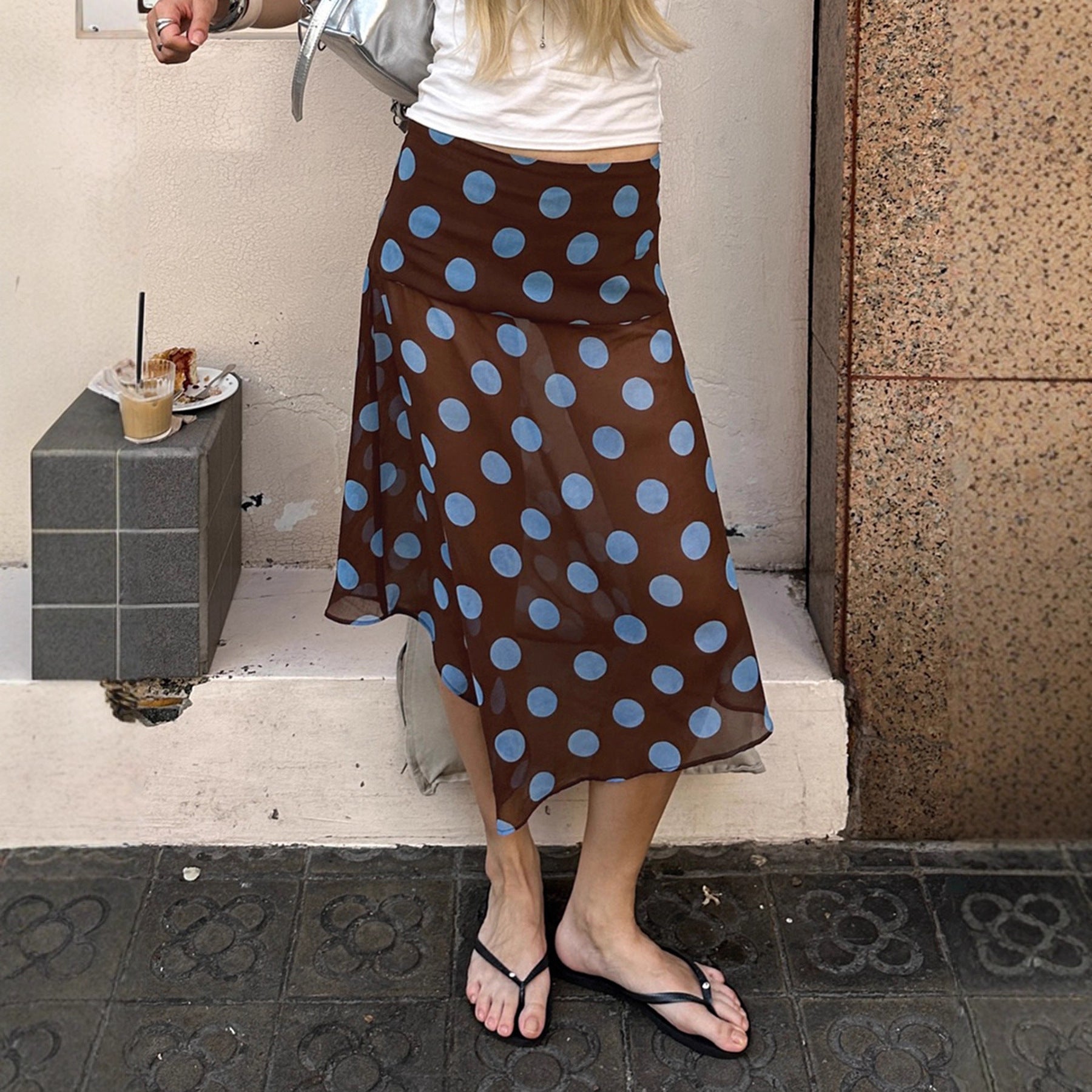 Dot Chiffon Ruffle Midi Skirt