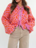 Leopard Bow-Tie Front Cropped Cardigan
