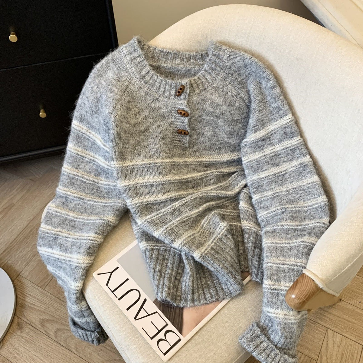 Buckled Up Striped Pullover Sweater – Retro Cozy Style