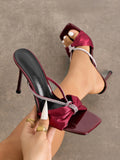 Burgundy Velouré Crystal Bow Heels