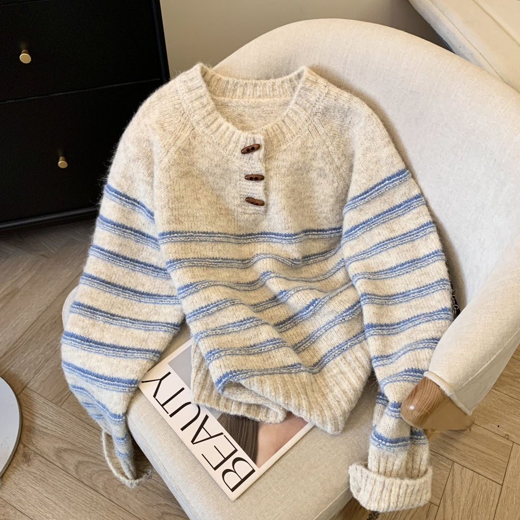 Buckled Up Striped Pullover Sweater – Retro Cozy Style