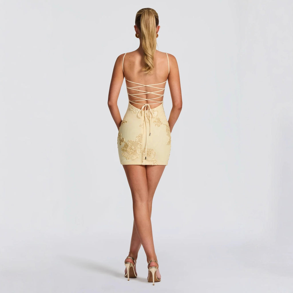 Golden Bloom Mini Dress