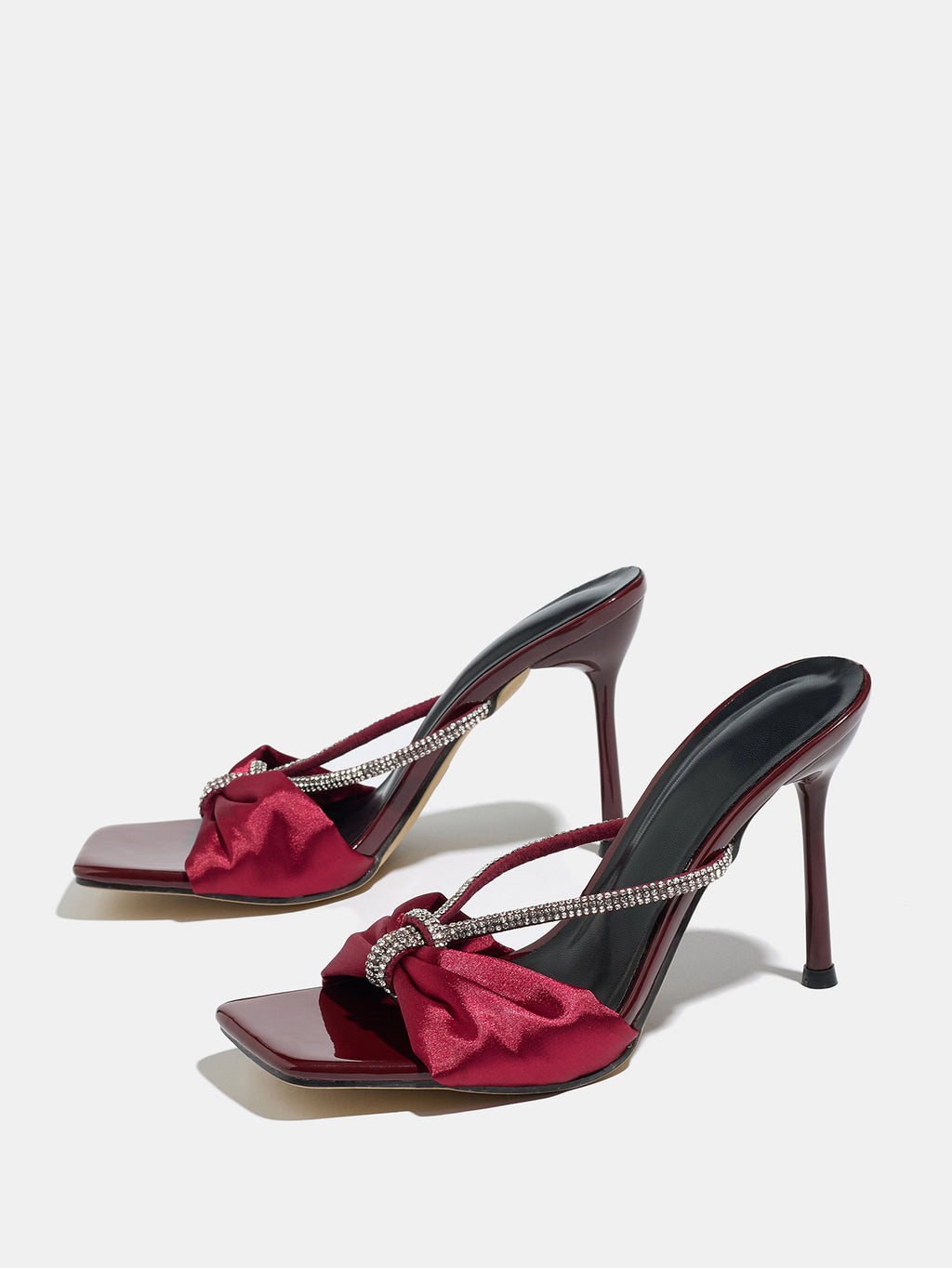 Burgundy Velouré Crystal Bow Heels