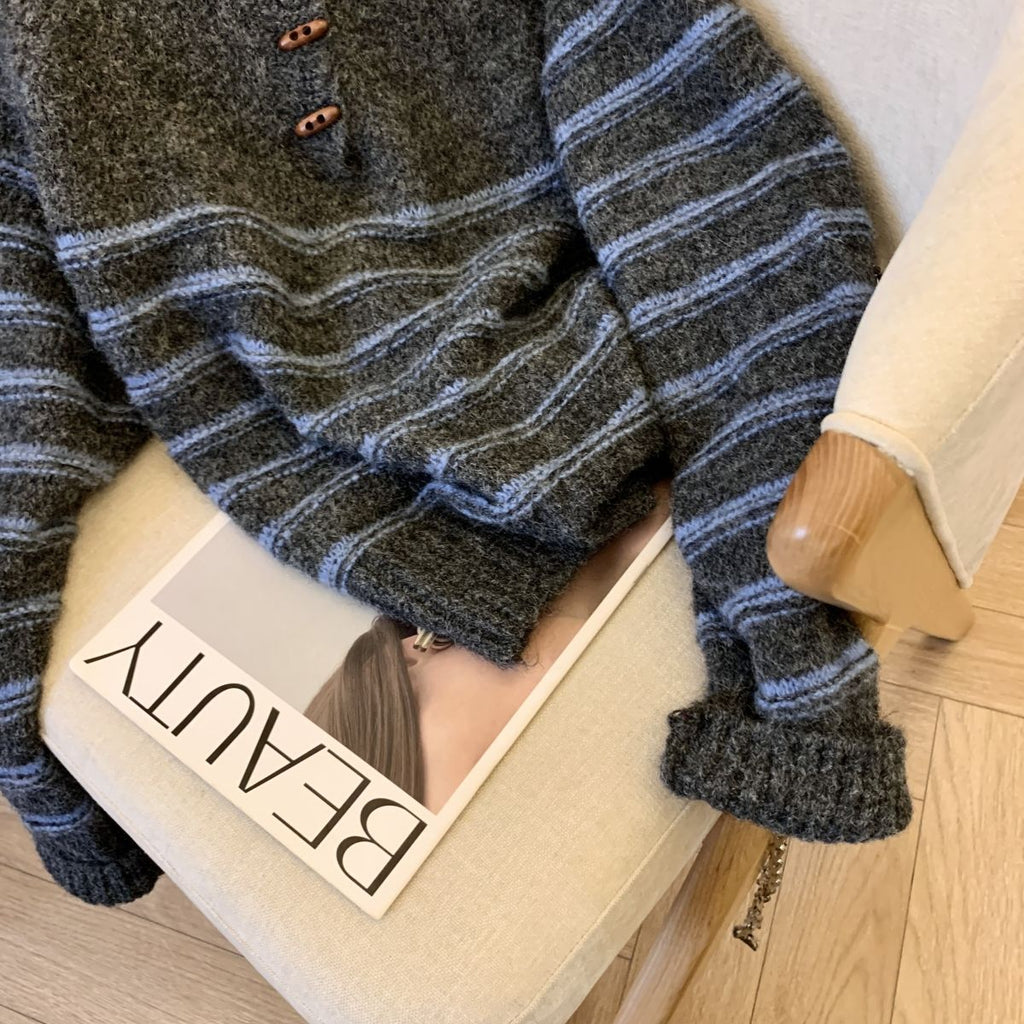 Buckled Up Striped Pullover Sweater – Retro Cozy Style