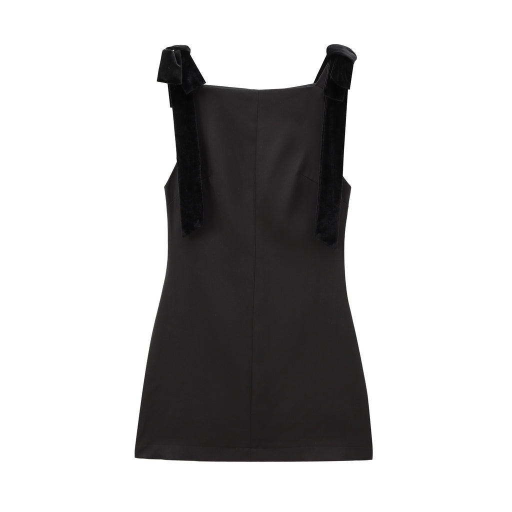 Noir Velvet Bow Mini Dress