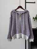 Striped Zip-Up Hoodie Knit Cardigan – Casual Chic