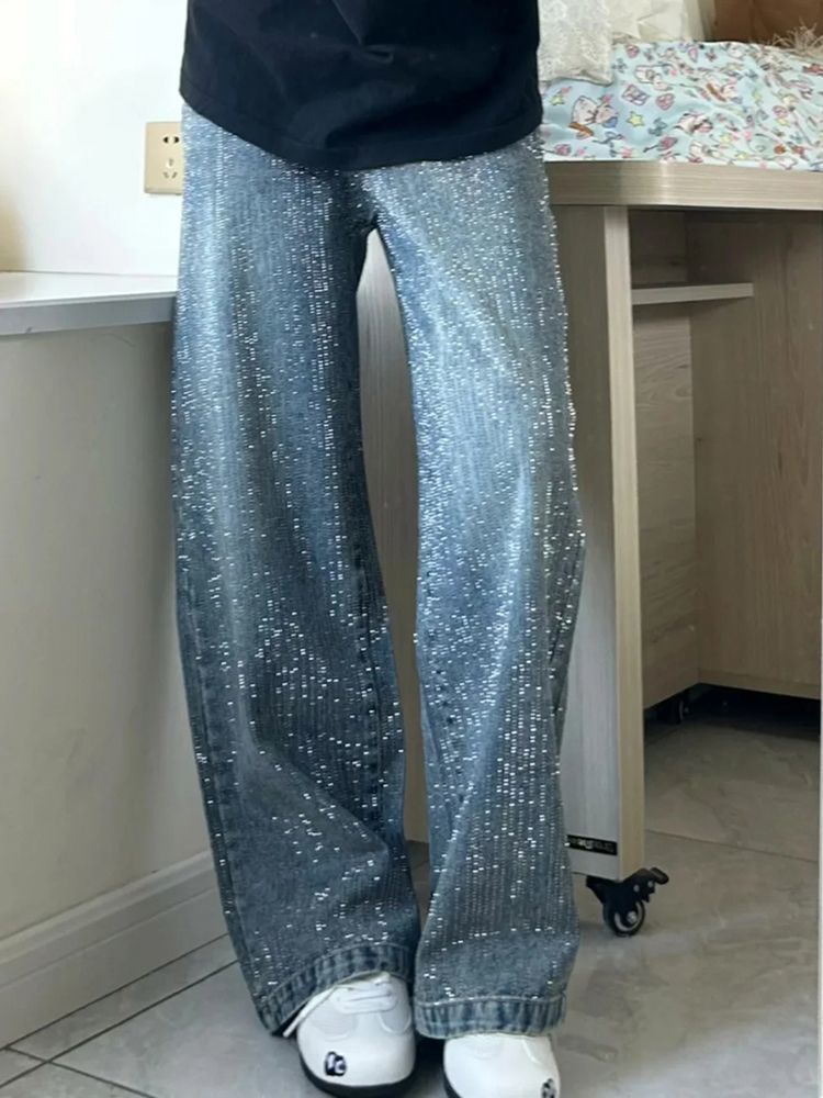 Rhinestone Wide Leg Jeans – Sparkle Denim