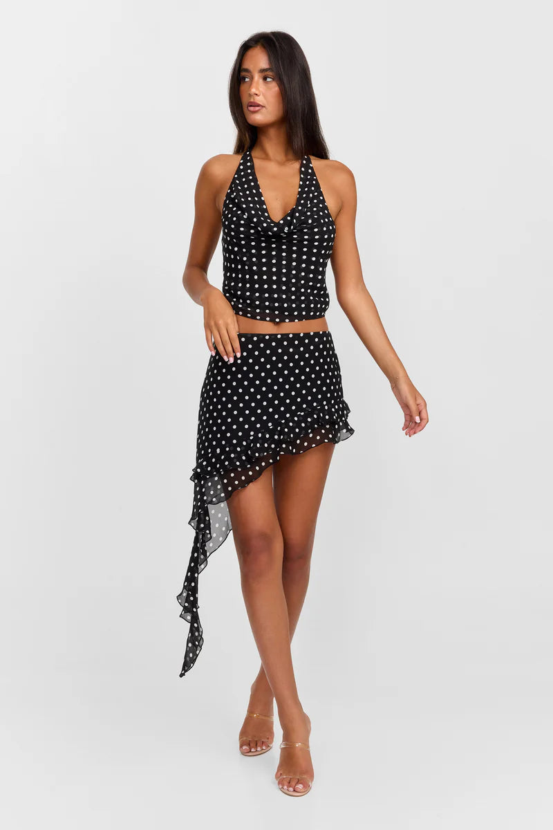 Midnight Dot Asym Mini Skirt