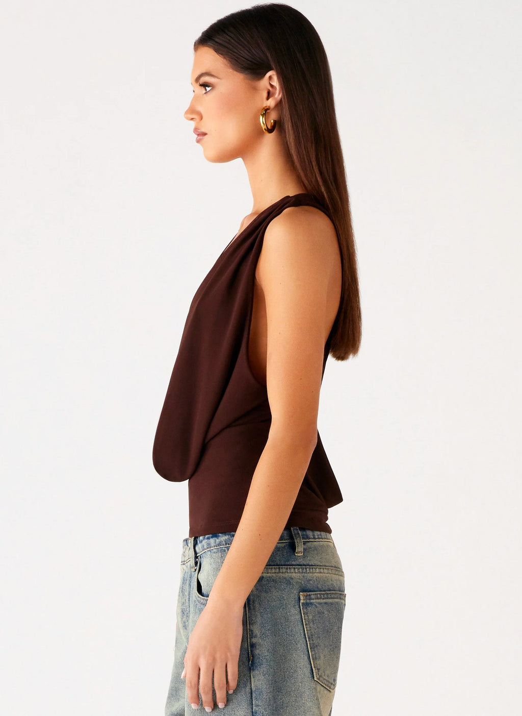 Cocoa Cross-Back Cowl Neck Top