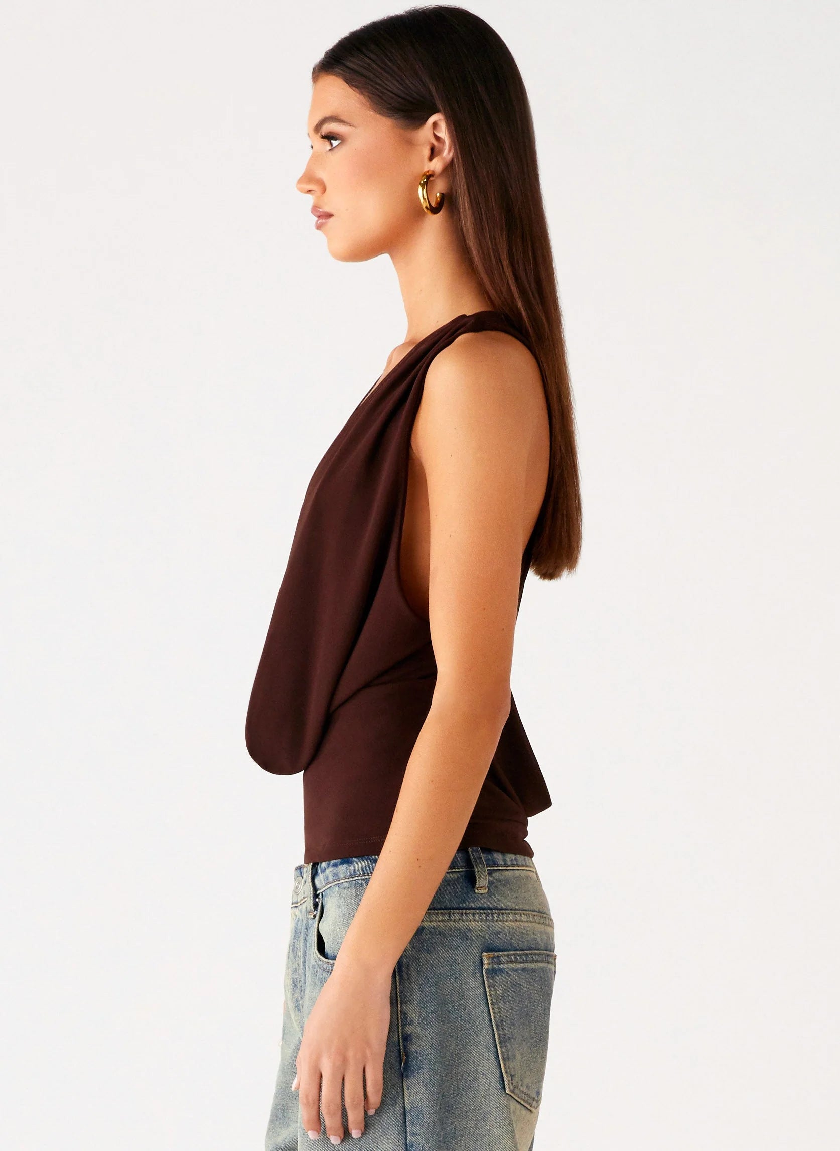 Cocoa Cross-Back Cowl Neck Top