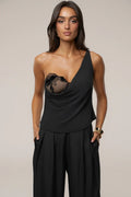 Midnight Draped One-Shoulder Top