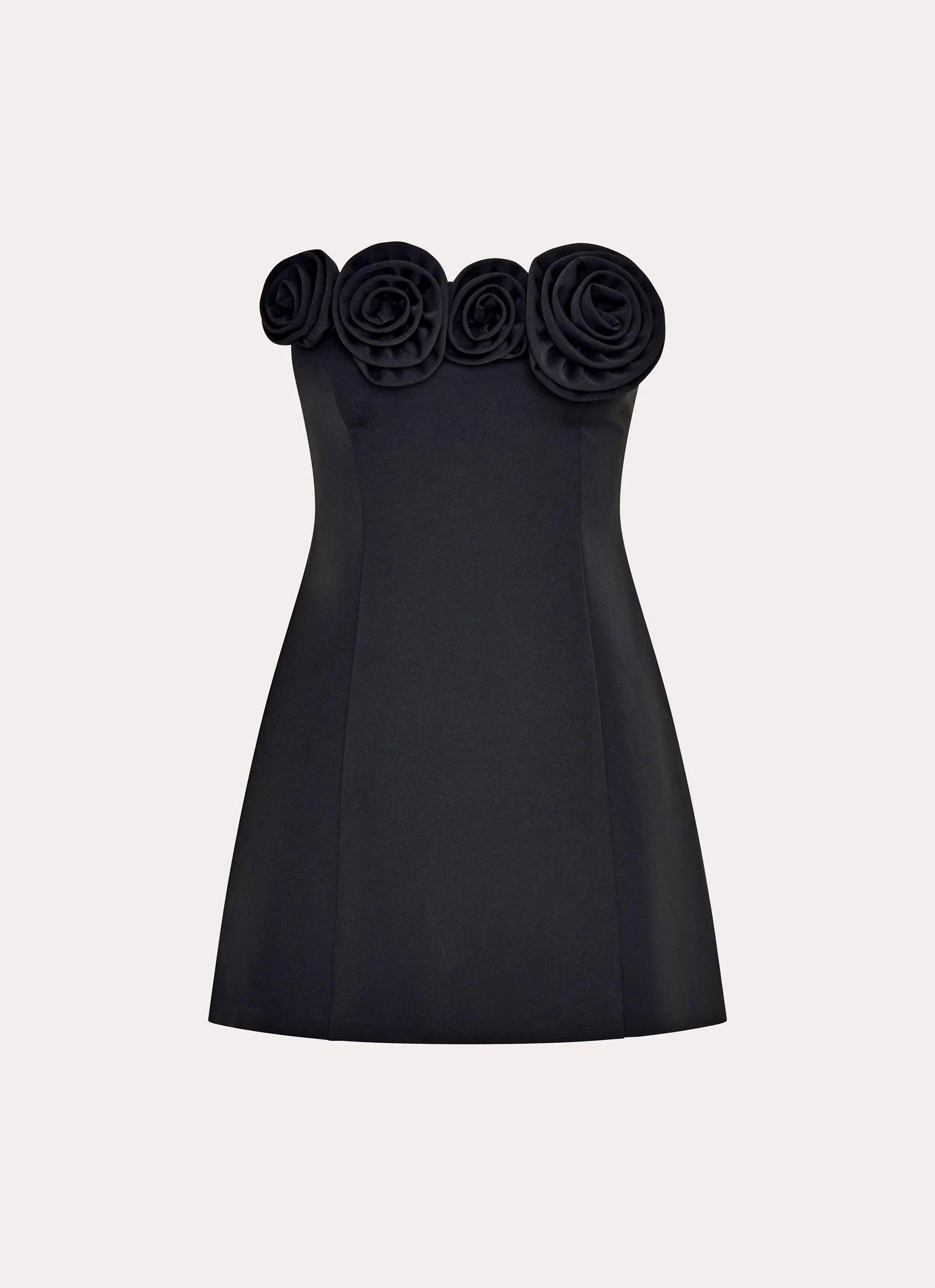 Black 3D Floral Strapless Mini Dress