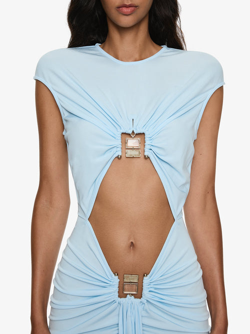 Bezel Quartz Disconnect Short Sleeve Mini Dress
