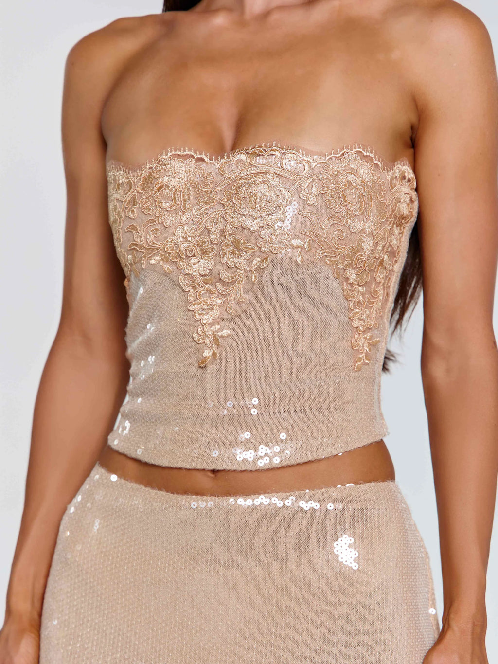 Beige Sparkle Lace Corset Top
