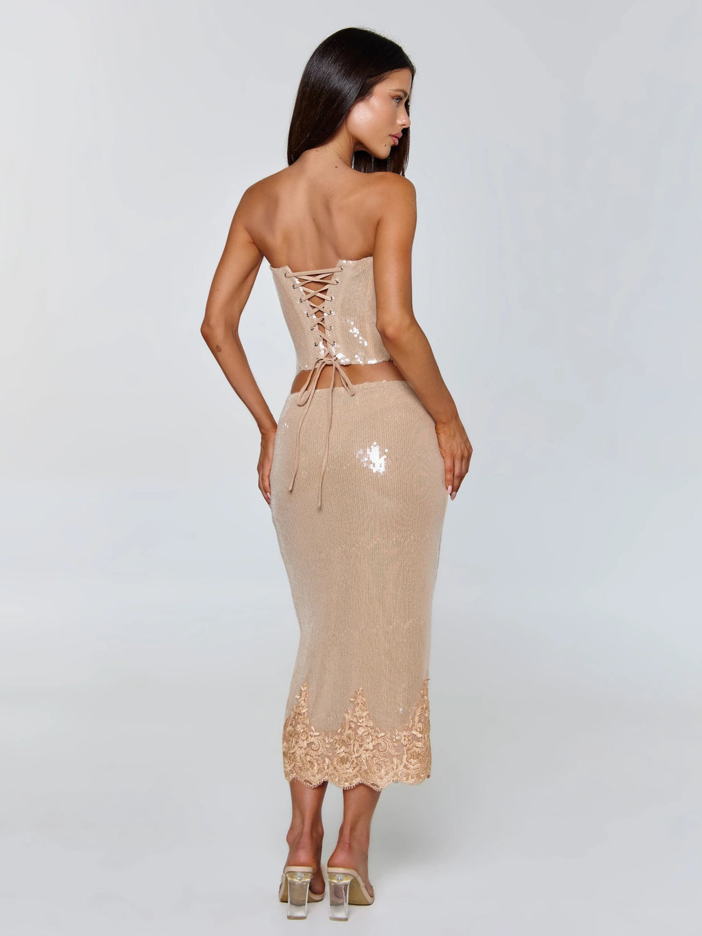Beige Sparkle Lace Corset Top