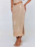 Beige Sparkle Siren Midi Skirt