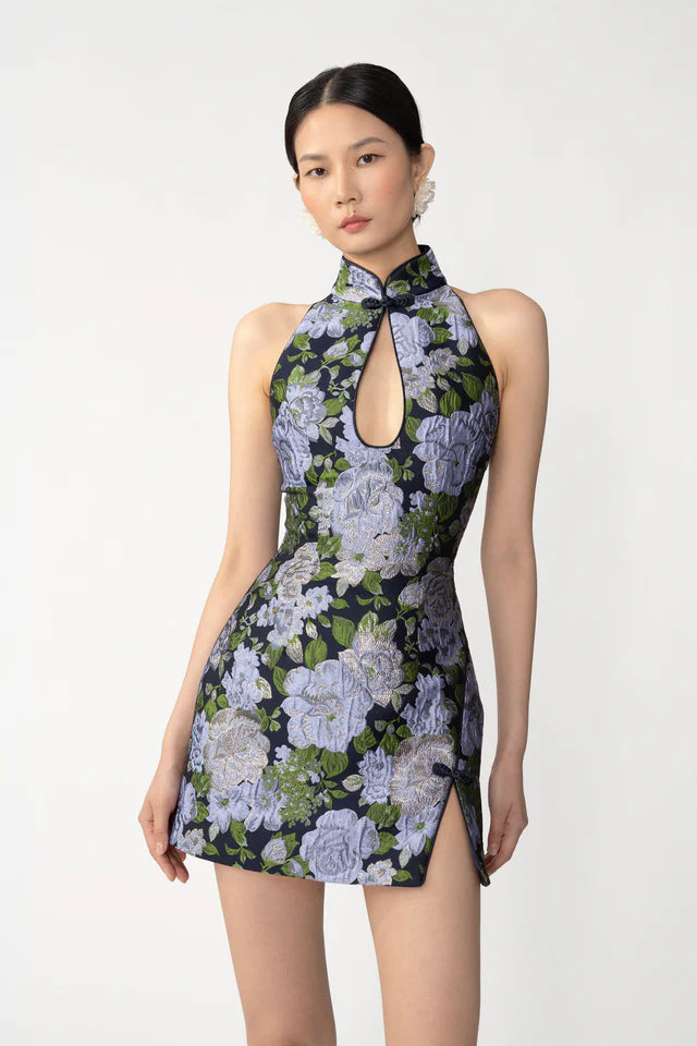 Embroidered Slim Cheongsam Mini Dress