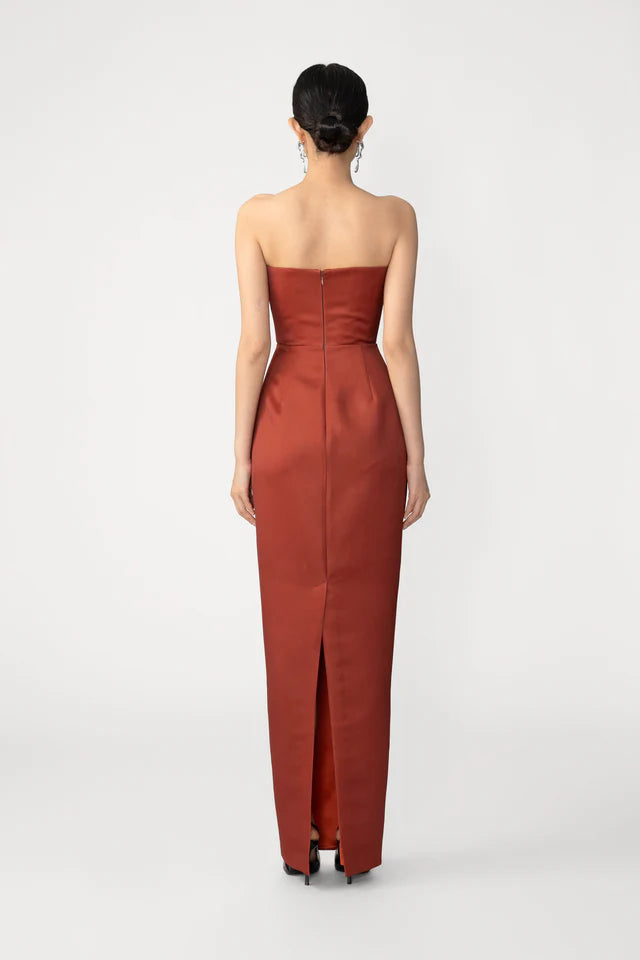 Scarlet Bloom Satin Gown with Scarf