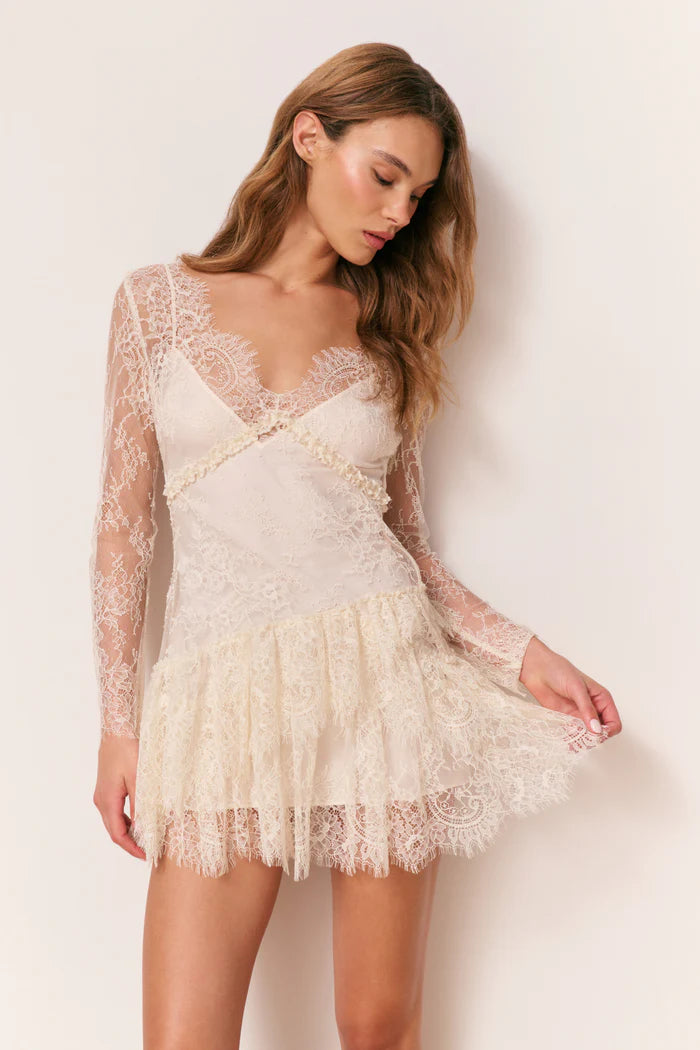 Beige Lace Darling Mini Dress