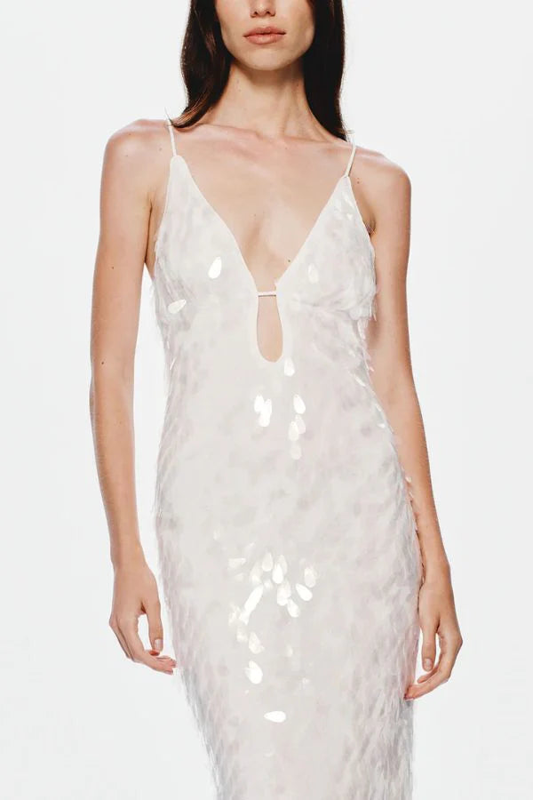 White Sequin Maxi Dress