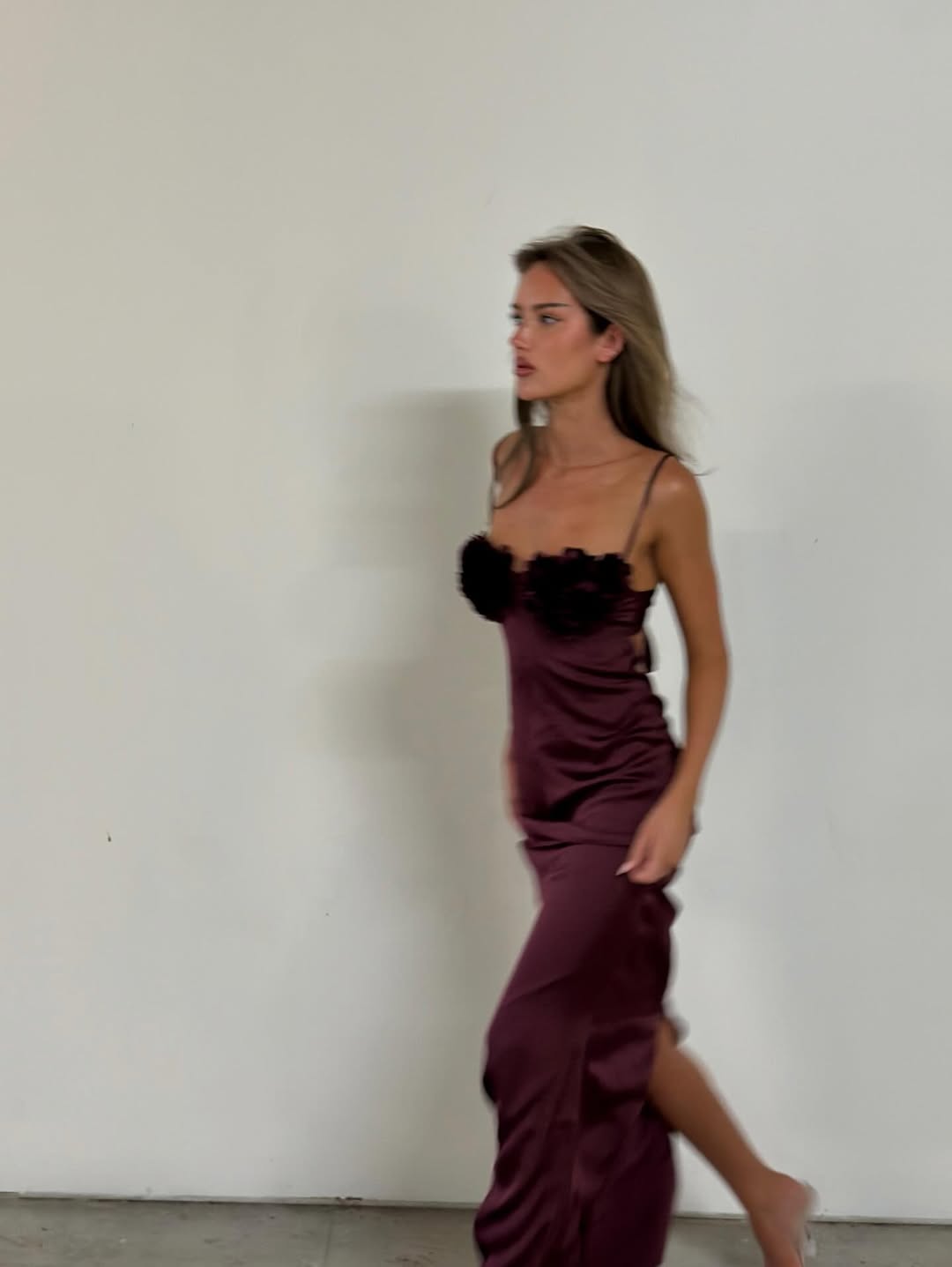 Burgundy Bloom Satin Gown