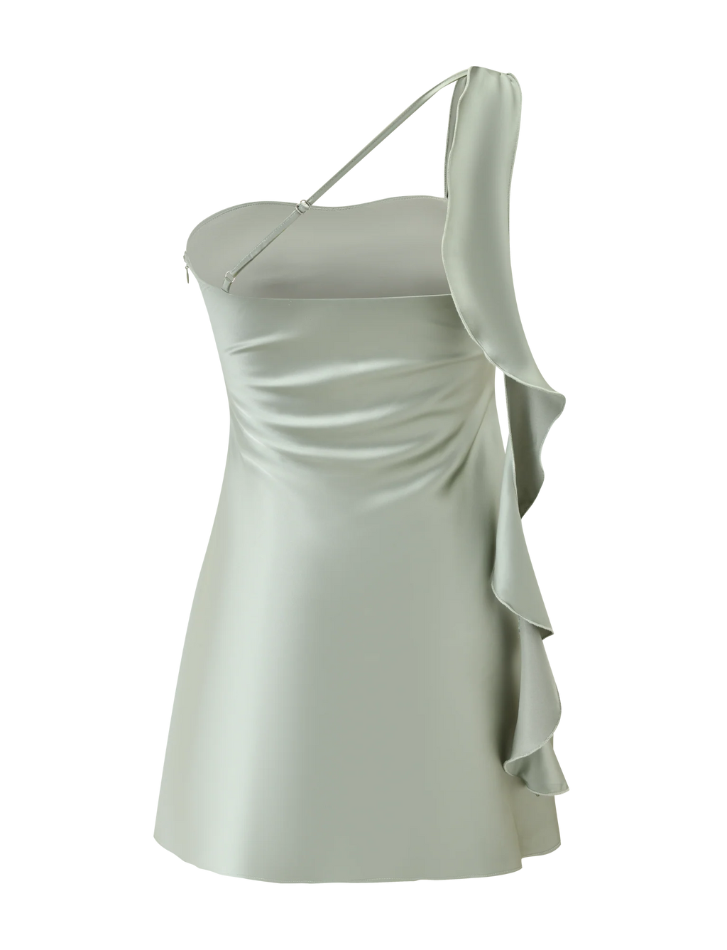 Mint Whisper One-Shoulder Mini Dress