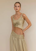 Golden Asymmetry Ruched Crop Top