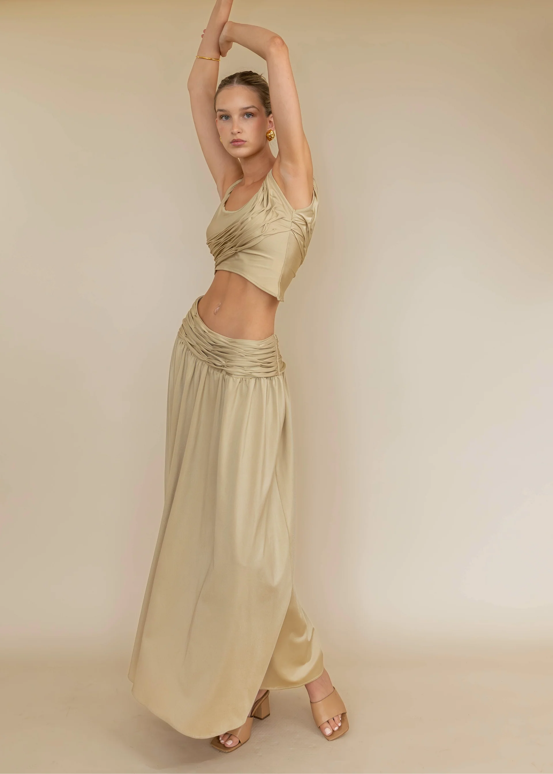 Golden Ruched High-Waist Skirt