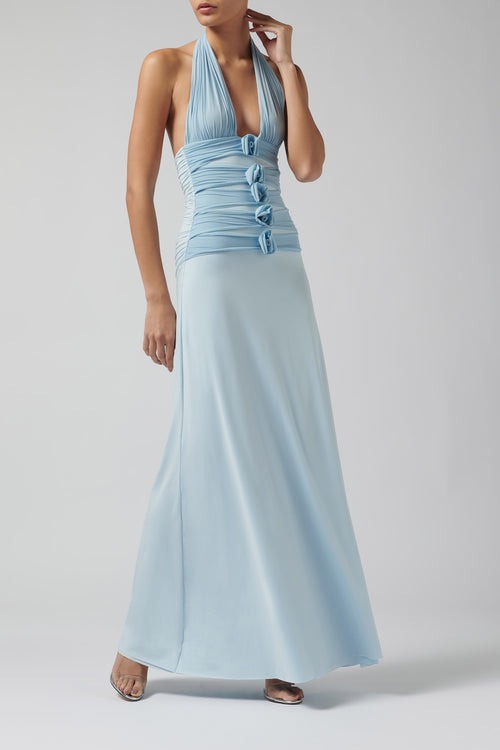DH PRE-SPRING: REVEALED | "Azure Bloom" Halter Maxi Gown