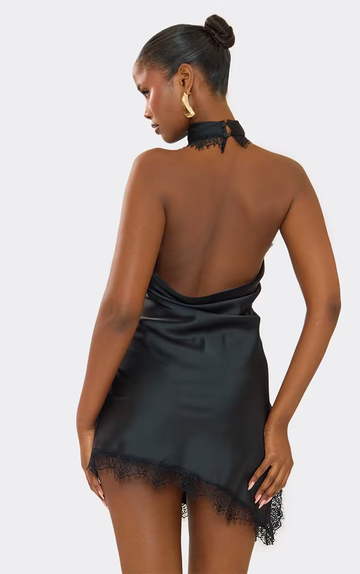 black lace halter mini dress Sonella Lace Halter Mini Dress Black