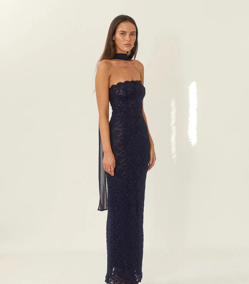 Lace Maxi Dress with Chiffon Scarf