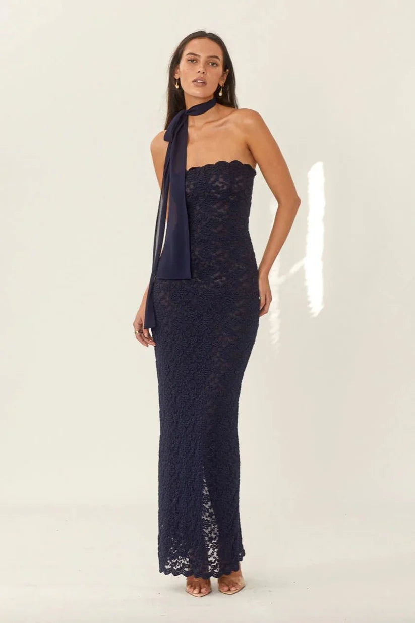 Lace Maxi Dress with Chiffon Scarf