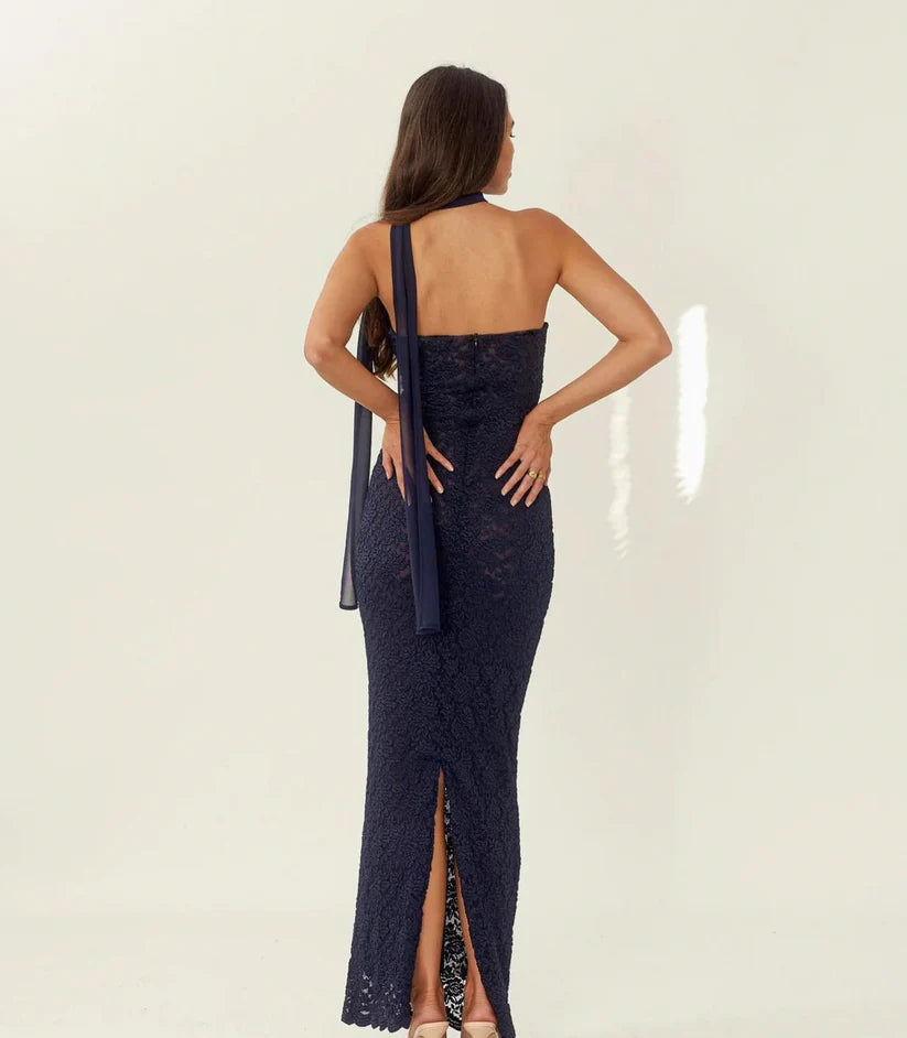 Lace Maxi Dress with Chiffon Scarf