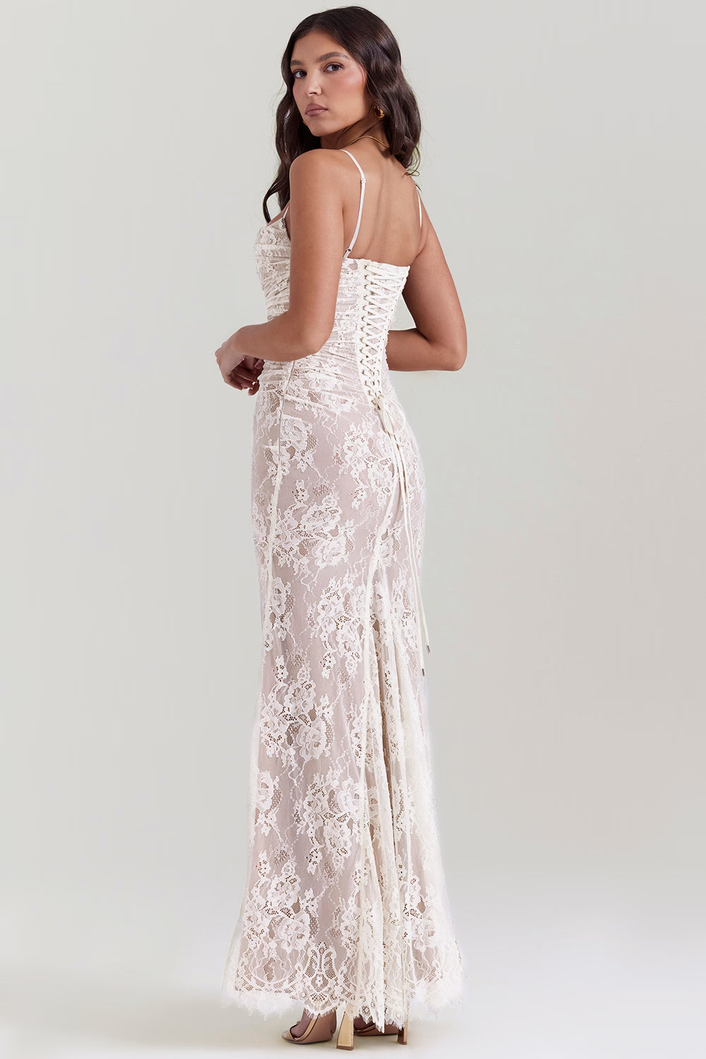 White Lace Corset Maxi Dress With Bolero
