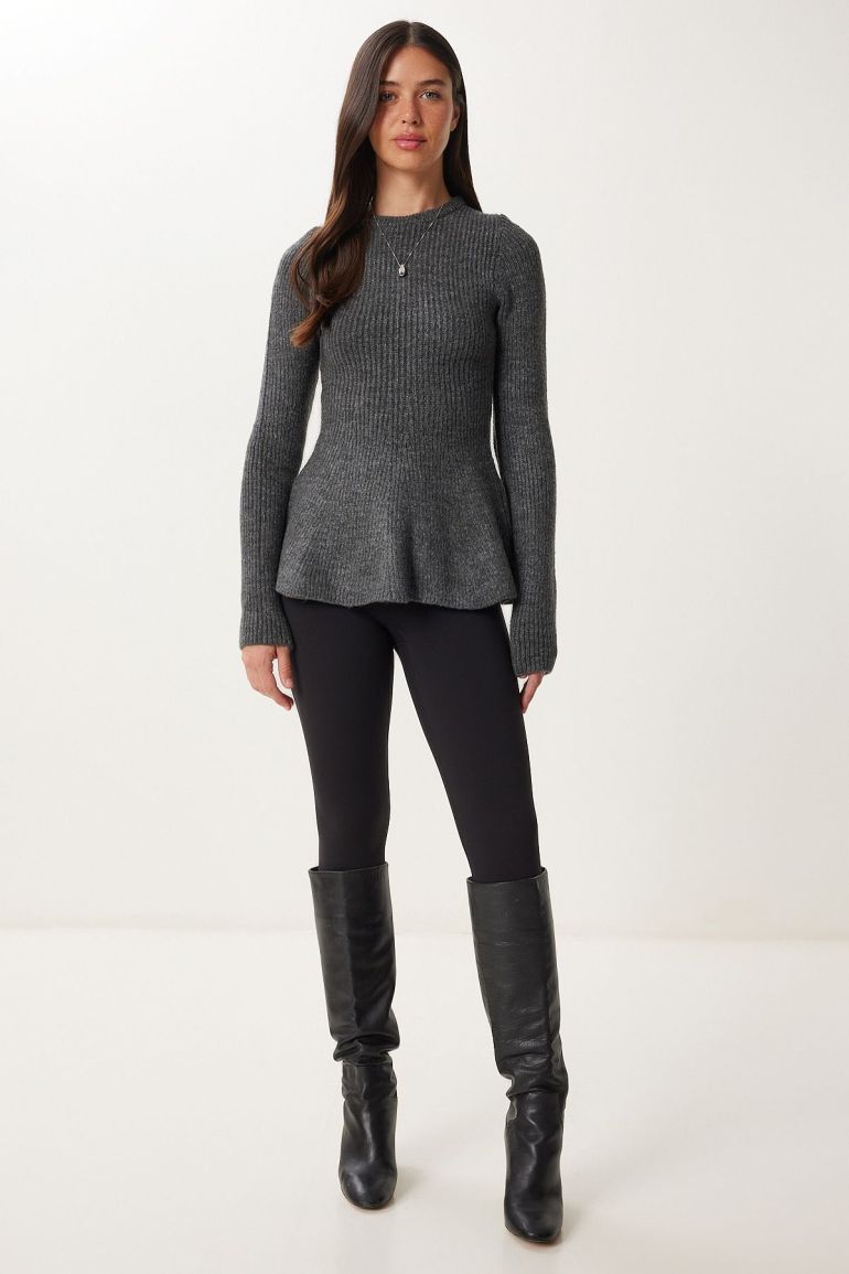 Charcoal Ruffle-Hem Knit Top