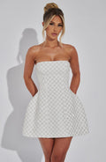 DH Early Spring Collection | "Beatrice" Ivory Strapless Embellished Diamond-Lace Mini Dress