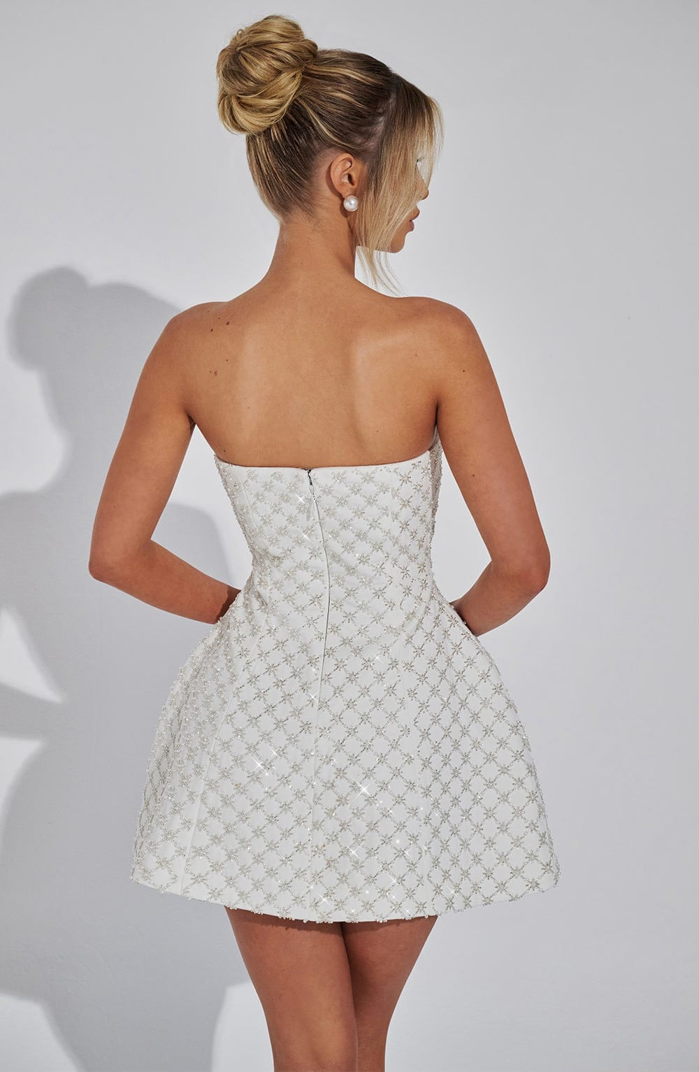 DH Early Spring Collection | "Beatrice" Ivory Strapless Embellished Diamond-Lace Mini Dress