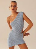 Sky Blue One-Shoulder Knit Mini Dress