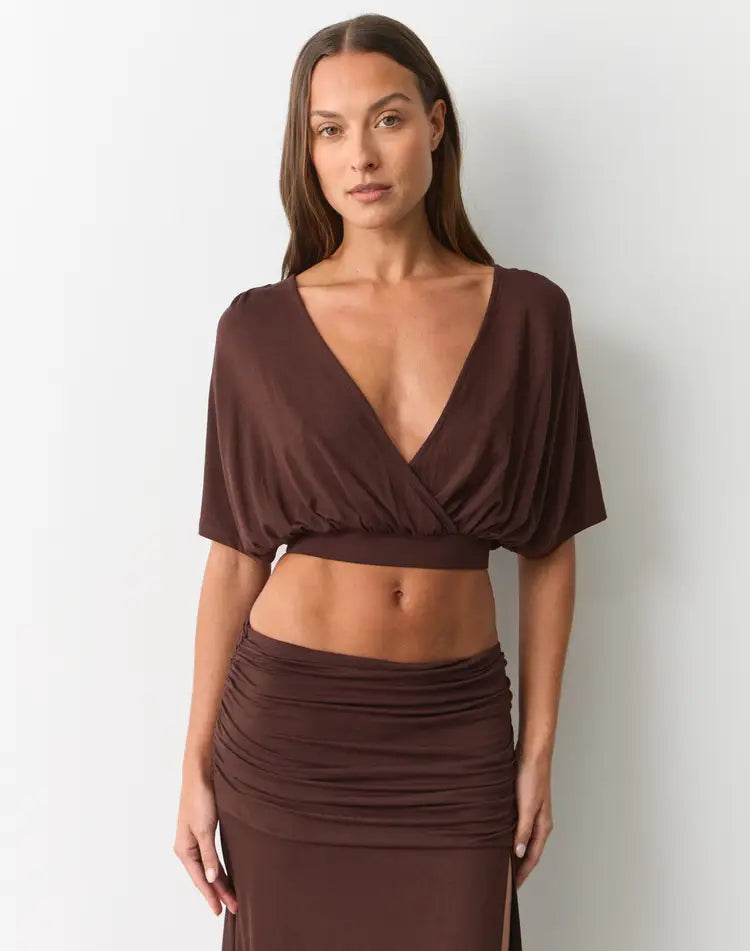 Cocoa Charm Cross-Front Crop Top