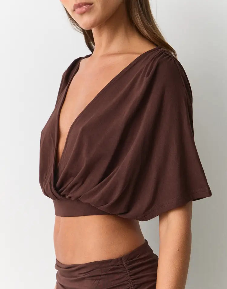 Cocoa Charm Cross-Front Crop Top