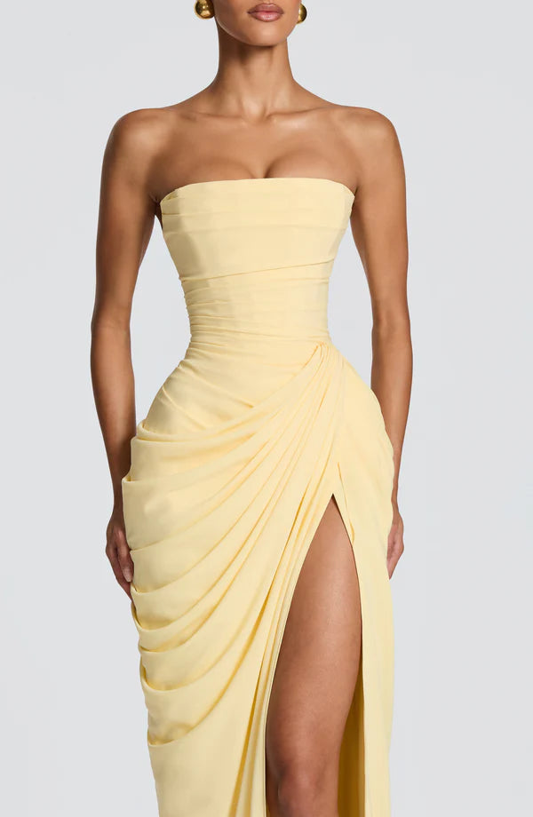 corset yellow dress 7483 Satin Corset Dress Introducing the alluring Kadi White Cotton Corset Mini Dress Clarissa Corset Dress, in Pale