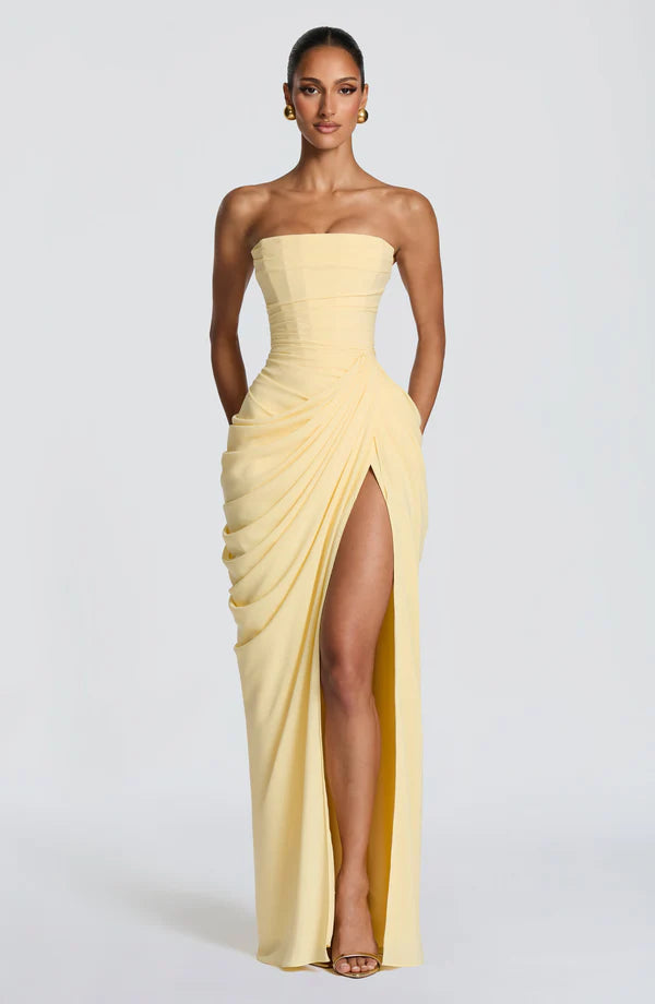 Yellow Corset Slit Maxi Dress Elegant – GlowEllevia